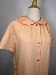 VTG 60s Peach Mid Century Snap Front House Dress Embroidered Housecoat Midi LRG