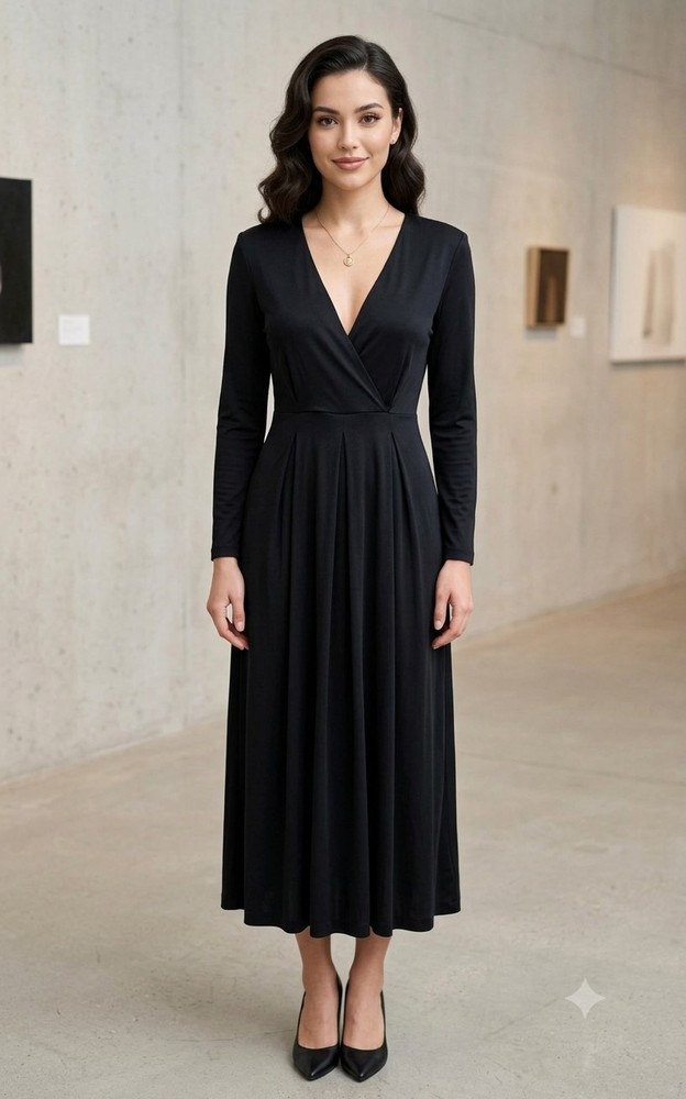 Vintage Max Mara Womens Black Faux Wrap V-Neck Silk Blend Dress IT 42 US 6