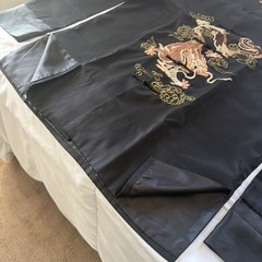 Vintage Black Chinese Gold Dragon Jacket- Poly. See measurements for sizing.