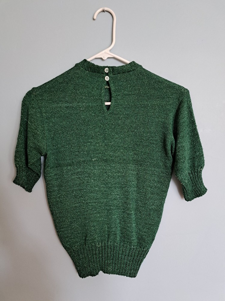 Vintage Womans Metalic Green Pullover Sweater * Lurex? Nice * small? See Pics