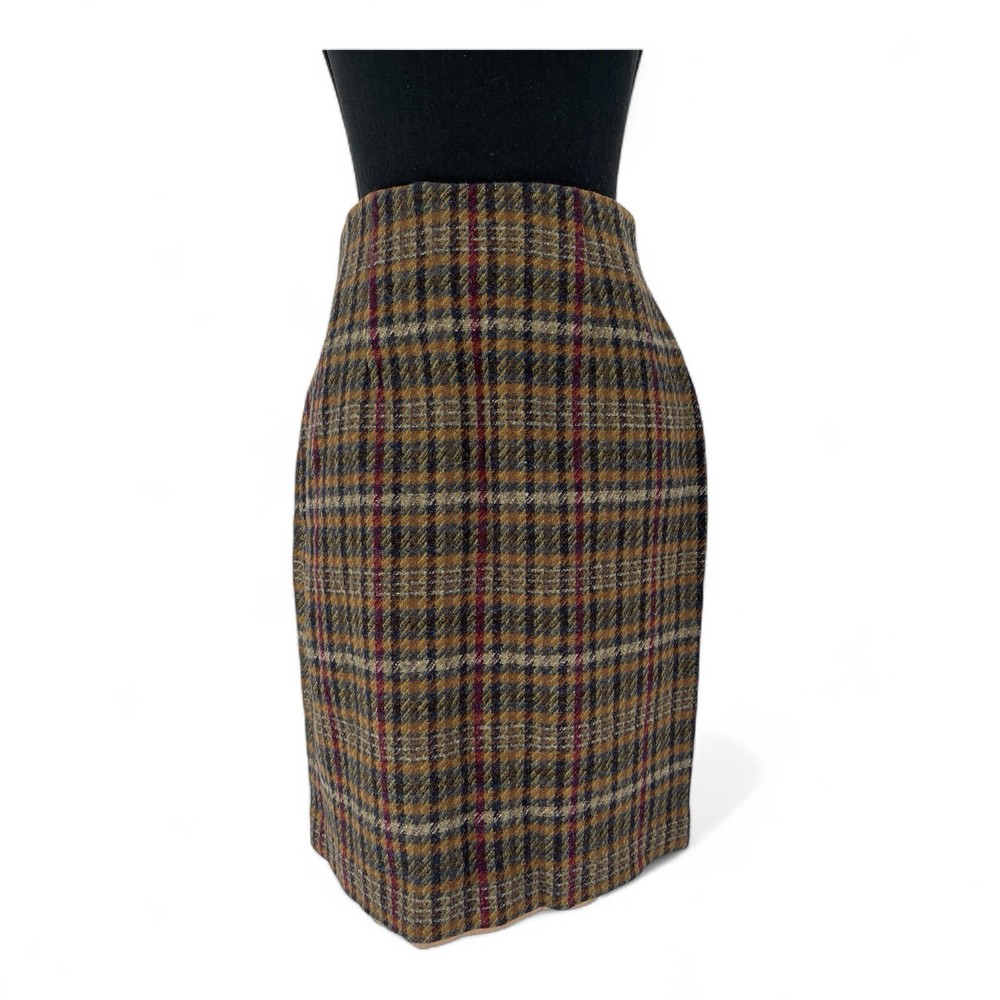 Vtg 80s Adolfo Intl Wool Pencil Skirt Small Plaid Dark Academia Preppy School