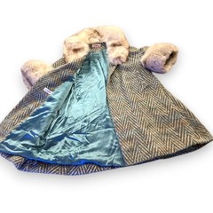 MCM 60s Couture Quality Imported Wool & Fox Fur Trim Swing Coat Hollywood Glam