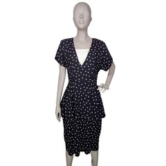 80s Vintage David Benjamin Monochrome Dolman Peplum Wiggle Dress Size S/M