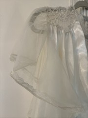 Vintage Val Mode White Silky Lingerie Cape for Nightgown Lace Sheer Split Back