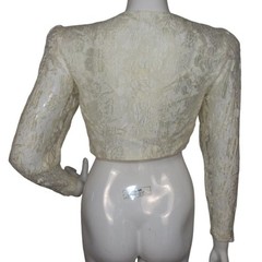 Vintage 80s NUANCE Dress/Jacket Set, XS, Lace, Yellowed, Ruffle Skirt, Bolero