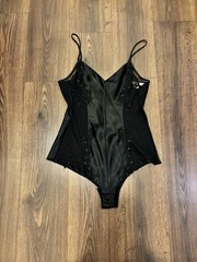 Vintage Victoria’s Secret Black Teddy Body Suit Lace Sequin Pink Tag Size M