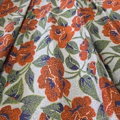 Vintage 60s Handmade Floral Full Skirt Green Rust Navy Folk XS