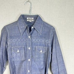 VINTAGE 60s 70s Denim Shirt Size Small Womens Made in India Boho Hippy J23