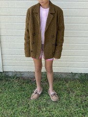 Vtg 50s Peacoat Blazer Crop Wool Tweed 42 EU Brown Austria Handmade Preppy READ