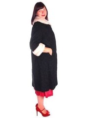 Vintage 50s Karakul Lamb Swing Coat w/ White Mink Trim Kaufmann’s Jet Black Sz M