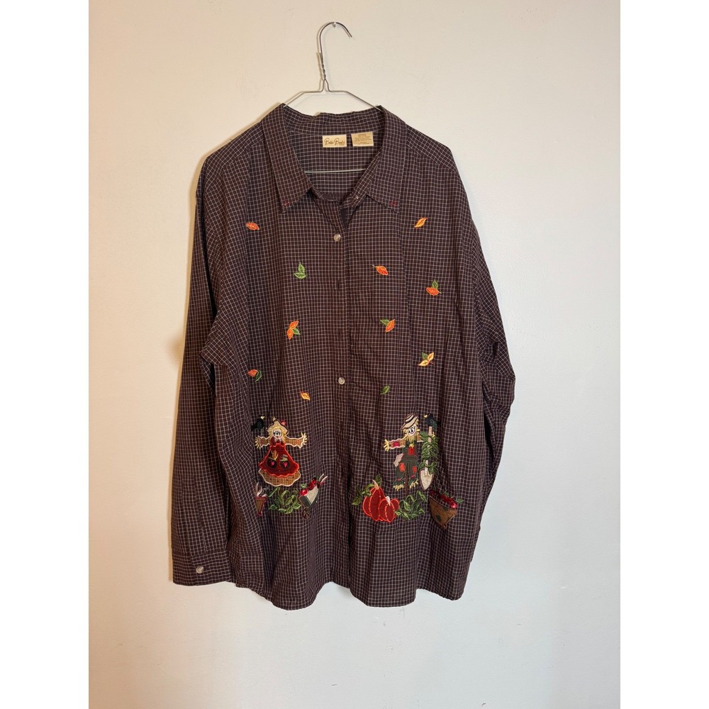 Vintage 90s Bobbie Brooks Scarecrow Fall Plaid Button Up Shirt Grandmacore