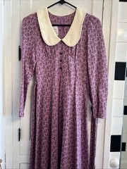Vintage Terri Petites Purple Floral Print Zipper Dress With Peter Pan Collar