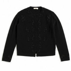 Carol Brent Vintage Beaded Lambswool Angora Cardigan Sweater Black Size 44