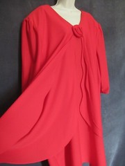 80’s Vintage Risa Ann Vixen Red Poly Knit Rosette Draped Plus Size Party Dress