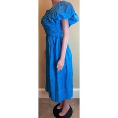 Vintage Alyce Designs Prom Dress Womens XS Blue Puff Sleeve Cocktail Retro Glam