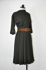 50s Vintage Teal Traina Brown Tartan Plaid Wool Pleated Suede Belt Dress Women S