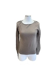 Vintage Cashmere Blend Brown Sweater with Rhinestones and Beads— Small