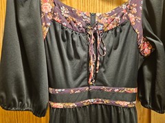 Jody of California Vintage dirndl style peasant dress black with floral trim