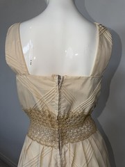 Vintage 1970s Mexican Embroidered Festival Cream Prairie Crochet DRESS