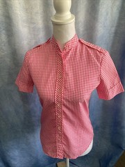Vtg 70s Intuitions Maurice Antaya Pink Gingham Blouse Union Made USA Utility XXS