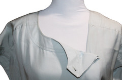 Vintage CHANEL Pale Blue Sheath Silk Dress 80s Square Shoulder Pockets Size 2