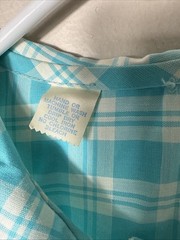 Vtg 60s Blue Plaid Sleeveless Sheath House Dress-Bust 36” Lightweight EUC