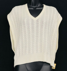 Vintage 1970s white sweater vest oversized knit top 1980s V neck deep sides