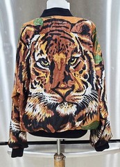 1980s SILKWORMS High Fashion Tiger Print Reflective Zip Front Bomber Jacket LG