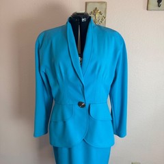 80s Power Suit vibrant turquoise vintage skirt suit vtg Sz 14 (Med) NWT