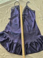 Vintage Feather Bed Intimates Blue Satin Finish Lace Chemise Nightgown M