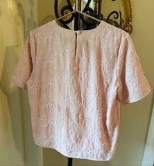 FRITZ & LLOYD Vintage Blush Pink Embroidered Short Sleeve Popover Blouse Sz 12