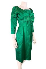 Vintage Saks Fifth Avenue Green Silk Cocktail Dress/Jacket Set S