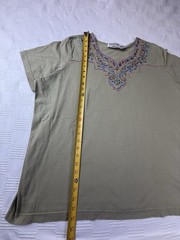 VTG Venezia Womens Plus Sz 1X 100% Cotton Green Tee Embroidered Boxy Boho Rare