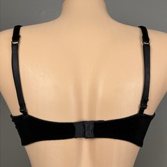 Vintage Black Velvet Feather Trim Bra 38B Marabou Underwire Pin Up Burlesque