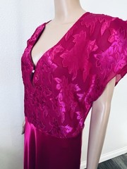 VTG Jenelle of California Fuchsia Hot Pink Floral Satin Long Nightgown Plus 1X