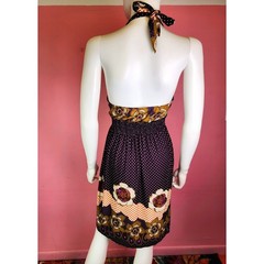 Vintage Y2K Wet Seal Deep Purple Flower Power Polka Dot Halter Dress Open Back