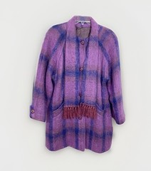 90s Donegal Design Mohair Wool Plaid Scarf Collar Coat Ireland Made VTG Large