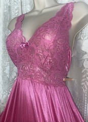 VTG LXL Shadowline DEEP PINK SILKY SOFT Nylon Peignoir Robe Nightgown olga esque