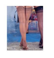 Magnolia Mills 3975 Fully Fashioned Nylon Stockings 2 Pr Large Beige Cuban Heel