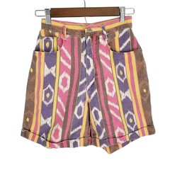 Vintage Gitano High Waisted Ikat Geometric Stripe Denim Shorts Pink Purple Sz 6