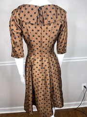 Vintage 1950’s Gigi Young NY brown Silk dots Dress 36” bust 26” waist