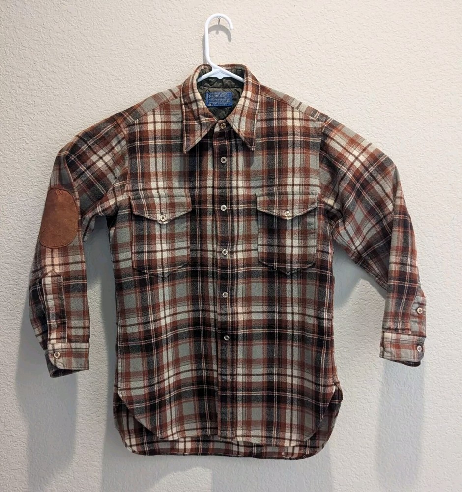 VTG 70s Pendleton Board Shirt Womens Flannel Brown Plaid LS Button Up 16 Read!