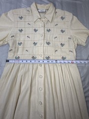 Vintage 80s/90s Karin Stevens Petite Floral Embroidered Midi Shirt Dress Cream