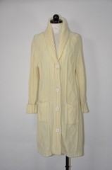 70s Cream Fisherman Cable Knit Shawl Duster Long Cardigan Sweater Coat Women M L