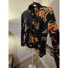 Vintage 70s 2-Piece Black and Orange Maxi Dress and Mandarin Jacket Size Large