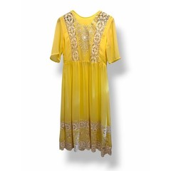 ASOS Yellow Lace Midi Dress US 6 Retro Cottagecore Sheer Embroidered Button Back