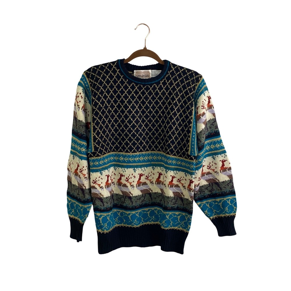 Vintage The Import Workshop Deer Knit Sweater Medium Whimsigoth Dark Academia