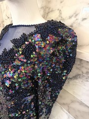 Creative Creations Vintage 100% Silk Hand Beaded Sequin Maxi Dress Blue Multi M