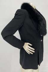 Vintage 90s Alberto Makali Black Fox Fur Collar Power Shoulder Blazer Jacket sm