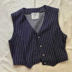 VTG Pinstripe Wool Vest Made In Hong Kong Alexander’s Navy Blue size M